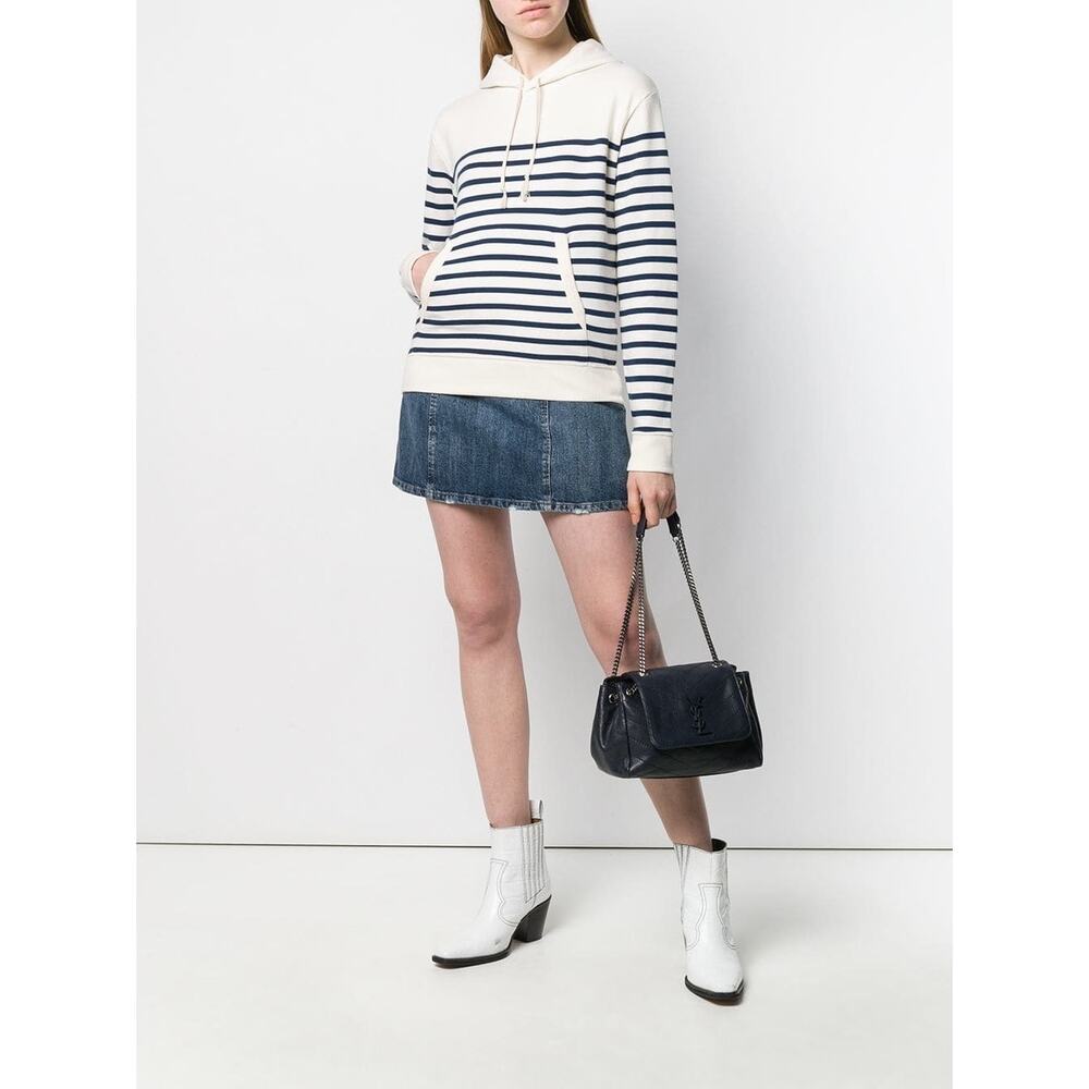 Saint Laurent YSL Navy & Cream Striped Hoodie Small